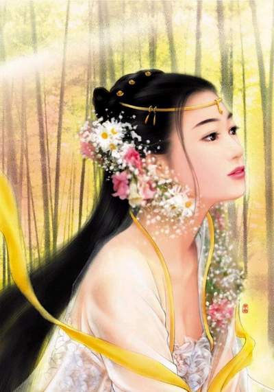 belle-asiatique-fleurs-cheveux-river