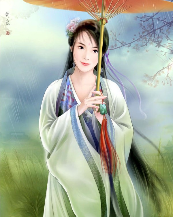 asiatique-femme-ombrelle-river