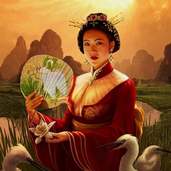 asiatique-évantaile-oiseaux-river